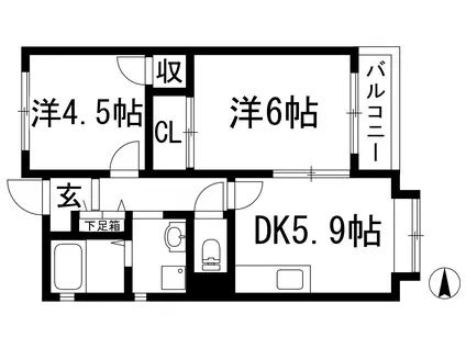 エスポワール野間Ⅱ(2DK/1階)の間取り写真