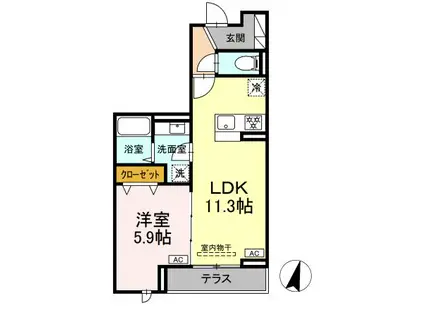 ルリアン西寺尾Ⅱ(1LDK/2階)の間取り写真