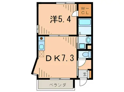 ハイローム鳴尾(1DK/2階)の間取り写真