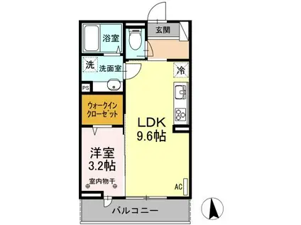 サブリナガーデン米沢城南(1LDK/2階)の間取り写真