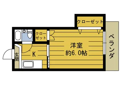 デルマー挾間(1K/1階)の間取り写真