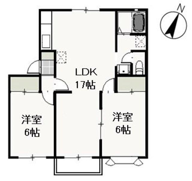 グリーンパーク西辛川B(2LDK/2階)の間取り写真