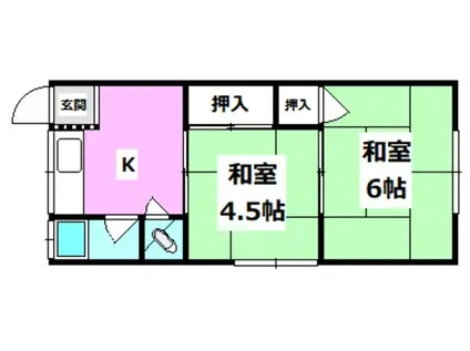 東太田第三文化(2K/2階)の間取り写真