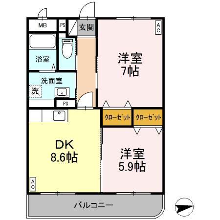フジパレス皆生(2DK/1階)の間取り写真