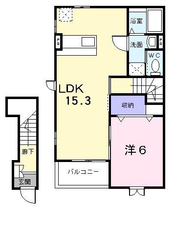 エアリー・ガーデンB(1LDK/2階)の間取り写真