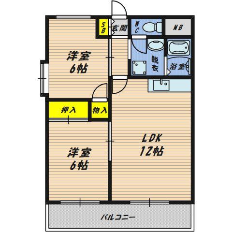 鶴見緑地道端マンション(2LDK/7階)の間取り写真