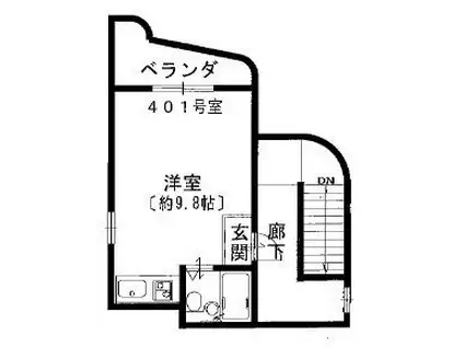 萱島南ハイツ(ワンルーム/4階)の間取り写真