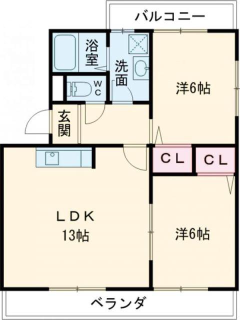 WHITERIVER(2LDK/2階)の間取り写真