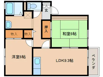 エクレール法蓮I(2LDK/2階)の間取り写真