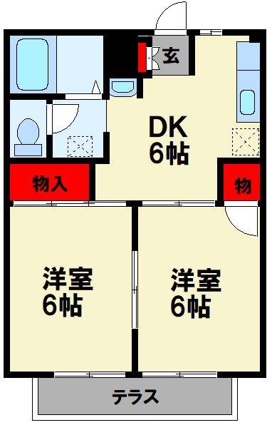 シティハイツ恭武(2DK/1階)の間取り写真