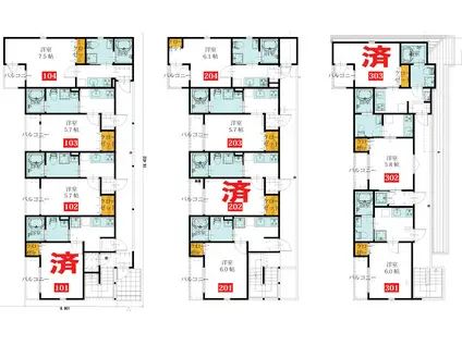 スマーブル武蔵野II(1K/2階)の間取り写真