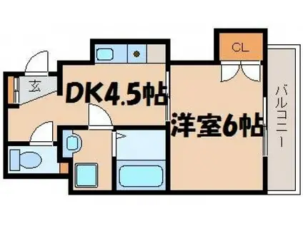 岸保ビル(1DK/4階)の間取り写真