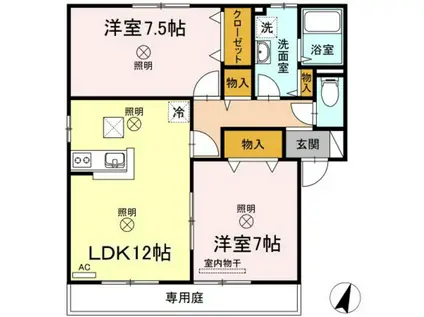コンフォール翠 A棟(2LDK/1階)の間取り写真