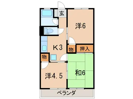 レジデンス渡利(3K/1階)の間取り写真