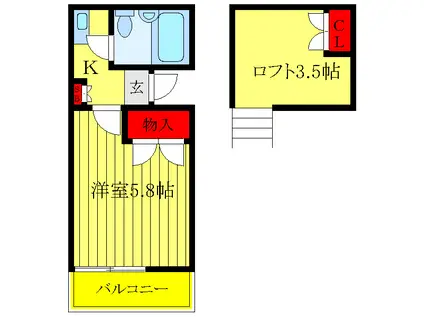 リンリン(ワンルーム/2階)の間取り写真