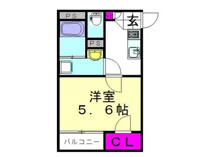 クレイノメトロノーム坂下(1K/1階)の間取り写真