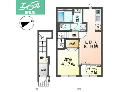 スターテラスII 福田町古新田(1LDK/2階)の間取り写真