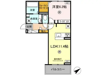 コウジィーコート(1LDK/2階)の間取り写真