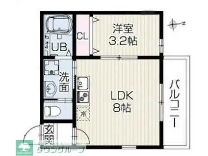 エクロール(1LDK/2階)の間取り写真