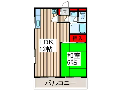 ハイデンス石川(1LDK/1階)の間取り写真