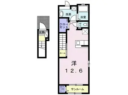 プリティーリファインド ビラII(ワンルーム/2階)の間取り写真