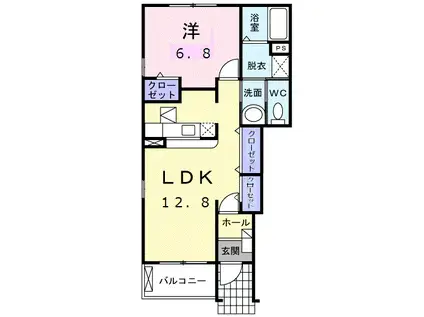 エヴァーグリーン(1LDK/1階)の間取り写真