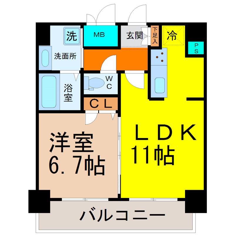 プレサンスNAGOYA桜通ビッグビート(1LDK/12階)の間取り写真