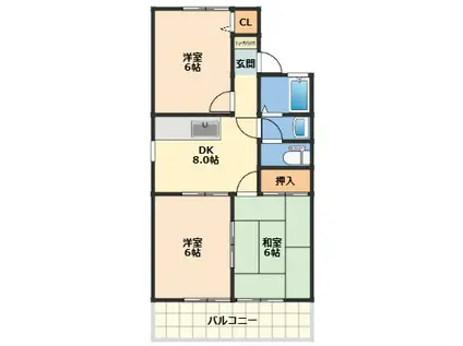 ヴィーブルYOKOTE(3DK/2階)の間取り写真