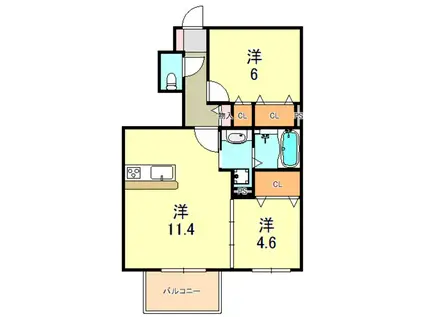アンソレイエ ファミーユ A棟(2LDK/1階)の間取り写真