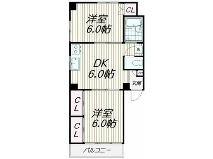 ハイツオカダ(2DK/3階)の間取り写真