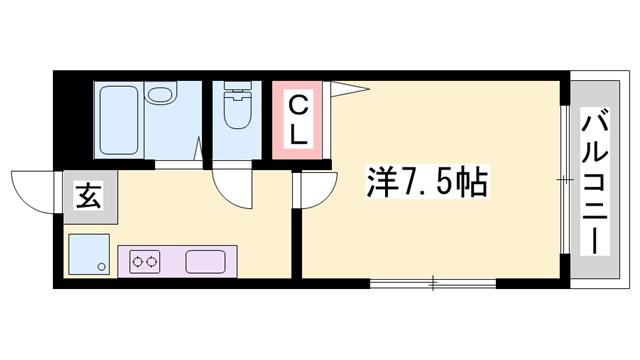 サクシードハイツ北条(ワンルーム/1階)の間取り写真