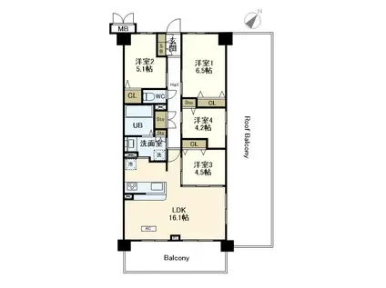 ヴェルデ(4LDK/5階)の間取り写真