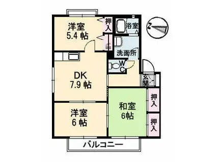 クレール五日市駅前A棟(3DK/2階)の間取り写真
