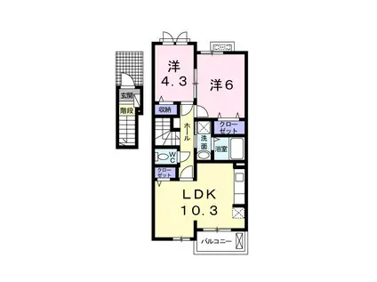 ファミール木幡(2LDK/2階)の間取り写真