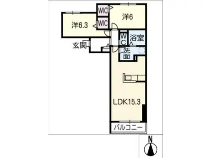 ポルトボナール ウエスト(2LDK/2階)の間取り写真