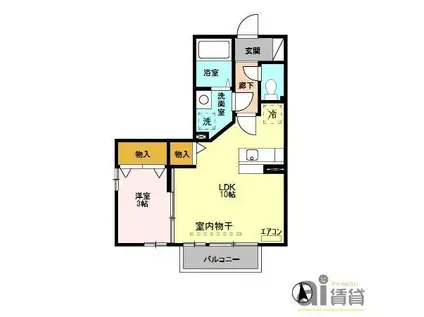 ベルデュール(1LDK/2階)の間取り写真