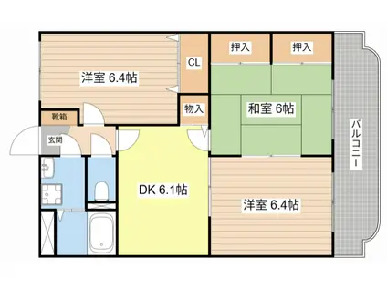 エトワール弐番街壱号館(3DK/1階)の間取り写真