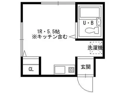 花咲荘1R(ワンルーム/2階)の間取り写真