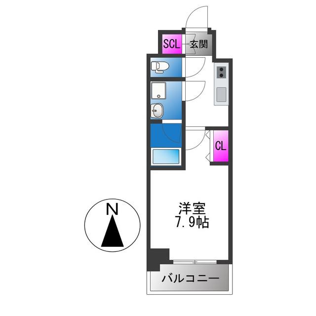 スプランディッド上本町ウエスト(1K/13階)の間取り写真