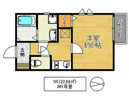 リビエールハナテン(1K/2階)の間取り写真