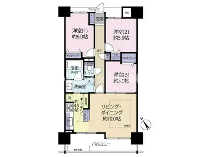 ライオンズクオーレ御幣島駅前ヴェルデ(3LDK/3階)の間取り写真