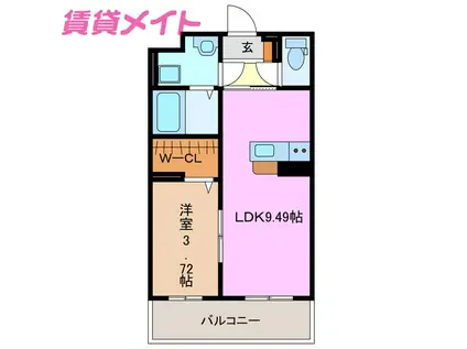 LUANA(1LDK/3階)の間取り写真