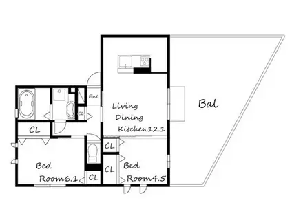 HIGHLAND(2LDK/1階)の間取り写真