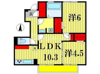 ムーンリバー B棟(2LDK/1階)の間取り写真