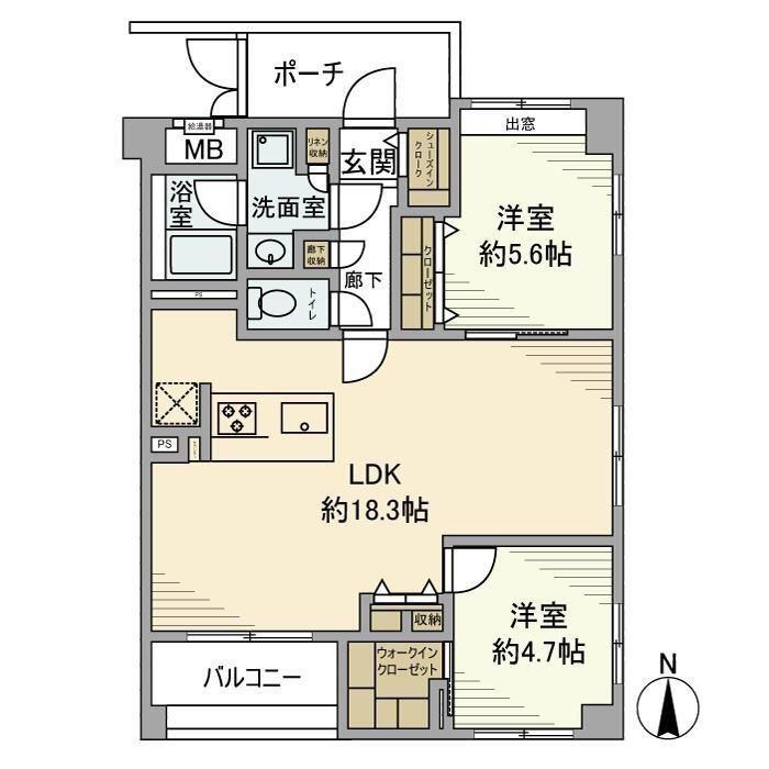 コスモ錦糸町グランシティ(2LDK/4階)の間取り写真