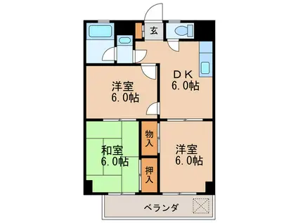 双栄ビル(3DK/6階)の間取り写真