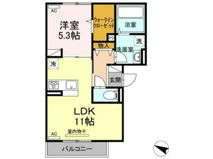 ルミエール クリハラG(1LDK/2階)の間取り写真