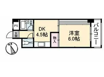 メゾンブランシュ(1DK/2階)の間取り写真