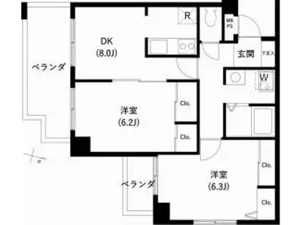東京メトロ南北線 志茂駅 徒歩3分 5階建 築29年(2LDK/2階)の間取り写真