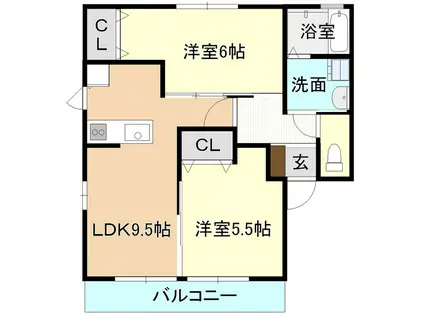 サザンクロス(2LDK/2階)の間取り写真